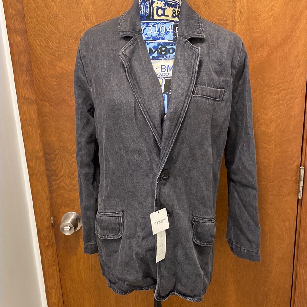 Zara Black Denim Blazer size XS NWT